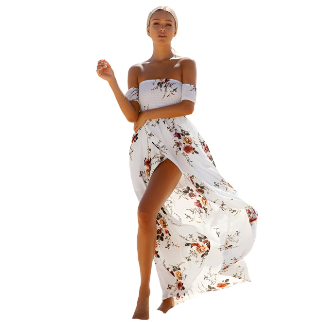Boho style long dress women Off shoulder beach summer dresses